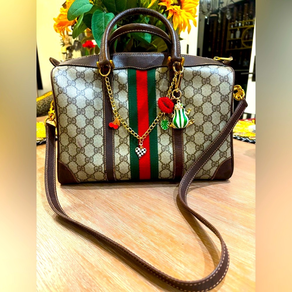 Vintage Gucci Boston Beige and Brown Logo Sachel